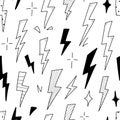 Lightning doodle thunderbolt seamless pattern