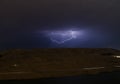 Lightning with dramatic clouds. Night thunder-storm over the mountain and the lake in Baku, Azerbaijan Royalty Free Stock Photo