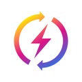 Lightning electric icon, Bolt with recycling rotation arrow sign, Renewable energy sign