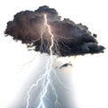 Lightning emerging from clouds isolated on white background Royalty Free Stock Photo