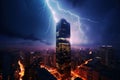 Lightning energy storm building. Generate Ai