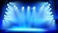 Stage illuminated by spotlights during the show on the stadium. Vector illustration. Royalty Free Stock Photo