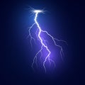 Lightning flash bolt. Blue lightning template. Thunderbolt isolated on dark background. Vector illustration