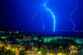 Lightning flashed near the bridge Royalty Free Stock Photo