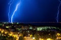 Lightning flashed near the bridge Royalty Free Stock Photo