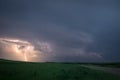 Lightning from a supercell thunderstorm over the northern plains, USA during blue hour. Royalty Free Stock Photo