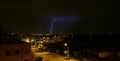 Storm over the night skyline of Madrid.