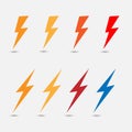 Lightning flat icons. Simple icon storm or thunder and lightnin