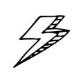 lightning hand drawn doodle, vector. icon, sticker. Royalty Free Stock Photo