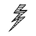 lightning hand drawn doodle, vector. icon, sticker. Royalty Free Stock Photo