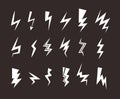 Lightning icon set. Thunder bolt storm vector symbol. Flwsh electric energy sign. Arrow abstract element