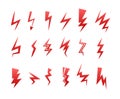 Lightning icon set. Thunder bolt storm vector symbol. Flwsh electric energy sign. Arrow abstract element