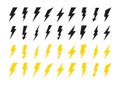 Lightning icons set. Thunder and Bolt. Flash icon. Lightning bolt. Black and yellow silhouette. Vector Illustration.