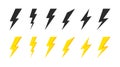 Lightning icons set. Thunder and Bolt. Flash icon. Lightning bolt. Black and yellow silhouette. Vector Illustration