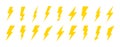 Lightning icons set. Thunder and Bolt. Flash icon. Lightning bolt. Black and yellow silhouette. Vector Illustration Royalty Free Stock Photo