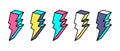 Lightning illustration in trendy retro style. Cartoon thunderbolt 80s-90s in comic style. Trendy pop art