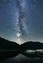 The Milky Way over the lake and stars reflection in calm water. Royalty Free Stock Photo