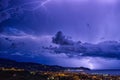 Lightning on the Ligurian Sea, Tigullio gulf - Chiavari, Lavagna and Sestri Levante Royalty Free Stock Photo