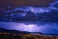 Lightning on the Ligurian Sea, Tigullio gulf - Chiavari, Lavagna and Sestri Levante Royalty Free Stock Photo