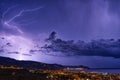 Lightning on the Ligurian Sea, Tigullio gulf - Chiavari, Lavagna and Sestri Levante Royalty Free Stock Photo