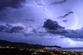 Lightning on the Ligurian Sea, Tigullio gulf - Chiavari, Lavagna and Sestri Levante Royalty Free Stock Photo