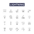 Lightning line vector icons and signs. Bolt, Flash, Flicker, Strike, Thunder, Illuminate, Spark, Plasma outline vector Royalty Free Stock Photo