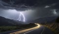 lightning in the mountains with dark stormy clouds