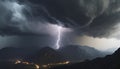 lightning in the mountains with dark stormy clouds