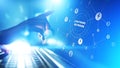 Lightning network communication in cryptocurrency technology. Bitcoin and internet payment concept on virtual screen.