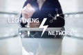 Lightning network - second layer payment protocol that operates on top of a blockchain. Bitcoin, internet payment. Royalty Free Stock Photo