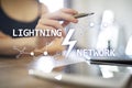 Lightning network - second layer payment protocol that operates on top of a blockchain. Bitcoin, internet payment.