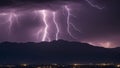 lightning in the night lightning thunderstorm flash mountains concept topic weather cataclysms Royalty Free Stock Photo