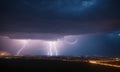 Lightning in the night sky. Night thunderstorm Royalty Free Stock Photo