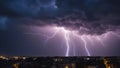 lightning in the night A suburban neighborhood is lit up by the flashes of lightning that strike the dark clouds above. Royalty Free Stock Photo