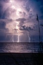 Lightning Over The Atlantic Ocean at Night in Edisto Beach, South Carolina Royalty Free Stock Photo