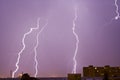 Lightning over city skyline Royalty Free Stock Photo