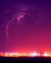 Lightning over the Container Port Royalty Free Stock Photo