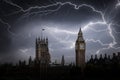 Lightning over the Houses of Parliament, London Royalty Free Stock Photo