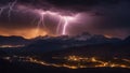 lightning over the mountains A cosmic dance of forces, where the lightning and the mountains are partners. Royalty Free Stock Photo