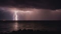 lightning over the sea A dramatic scene of a lightning and thunderstorm flash with raining background. The sky is dark Royalty Free Stock Photo