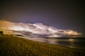 Lightning in Platja Llarga beach, Tarragona, Spain