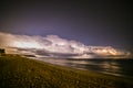 Lightning in Platja Llarga beach, Tarragona, Spain