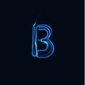 Lightning Realistic letter B, bright gloving logo, electric energy glow style symbol, blue tesla plasma type sign