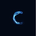 Lightning Realistic letter C, bright gloving logo, electric energy glow style symbol, blue tesla plasma type sign