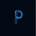 Lightning Realistic letter P, bright gloving logo, electric energy glow style symbol, blue tesla plasma type sign