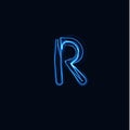 Lightning Realistic letter R, bright gloving logo, electric energy glow style symbol, blue tesla plasma type sign