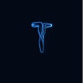 Lightning Realistic letter T, bright gloving logo, electric energy glow style symbol, blue tesla plasma type sign