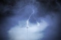 Lightning rod against a cloudy dark sky.