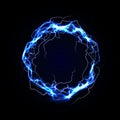 Lightning round frame. Blue plasma magical portal. Vector illustration. Royalty Free Stock Photo