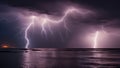 lightning in the sea _A cosmic dance of forces, where the lightning and the sea are partners. The lightning is the leader Royalty Free Stock Photo
